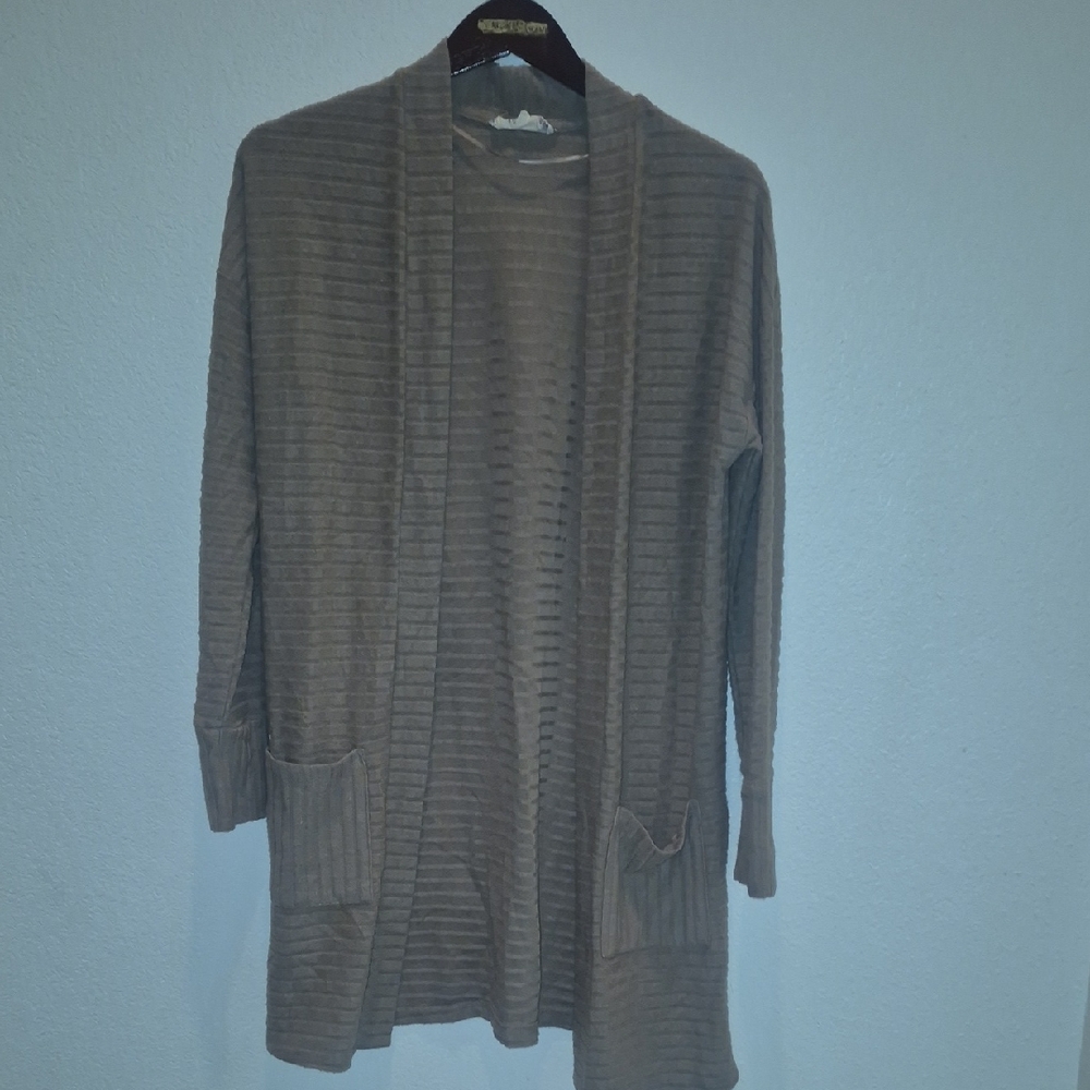 Pink Rose Ribbed Tan Cardigan